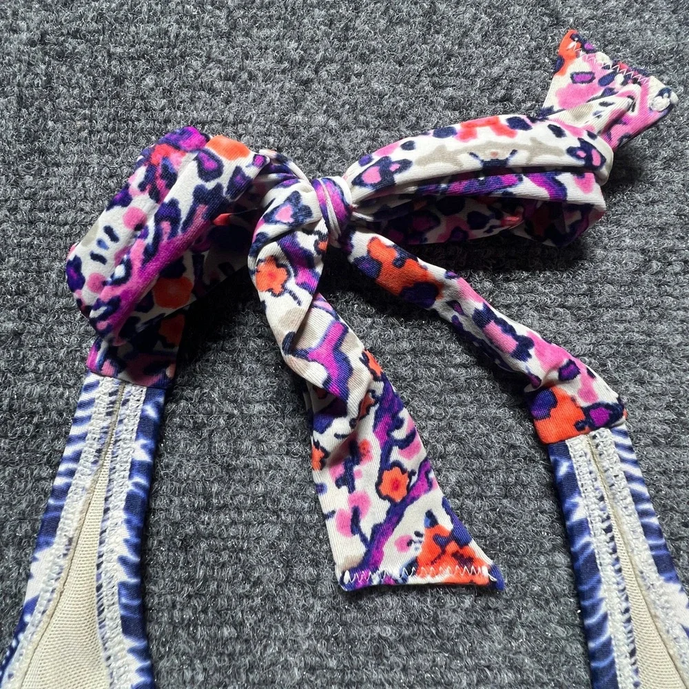 Athleta Purple Floral Underwire Halter Bikini Set 32 B/C XS Side Tie Bottoms